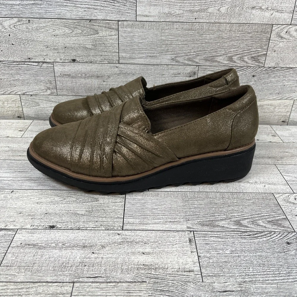 Clarks‎ Sharon Villa Bronze Leather Wedge Loafer  Shoes Women Size 6M